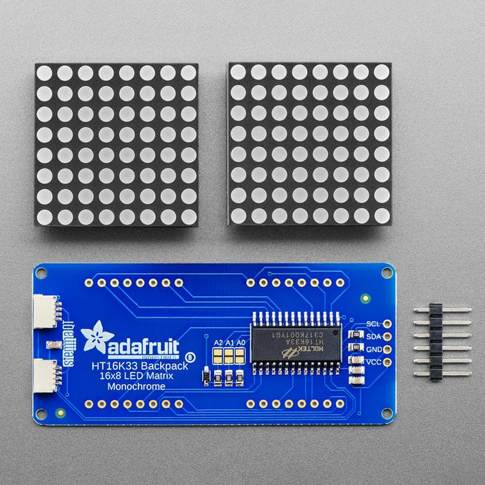 16 x 8 1.2" LED Matrix + Backpack - Ultra Bright Round Green LEDs by Adafruit - The Pi Hut