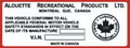 1974 Alouette Recreational Products VIN Decal