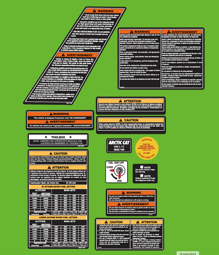 1997 Arctic Cat ZR Warning Decals