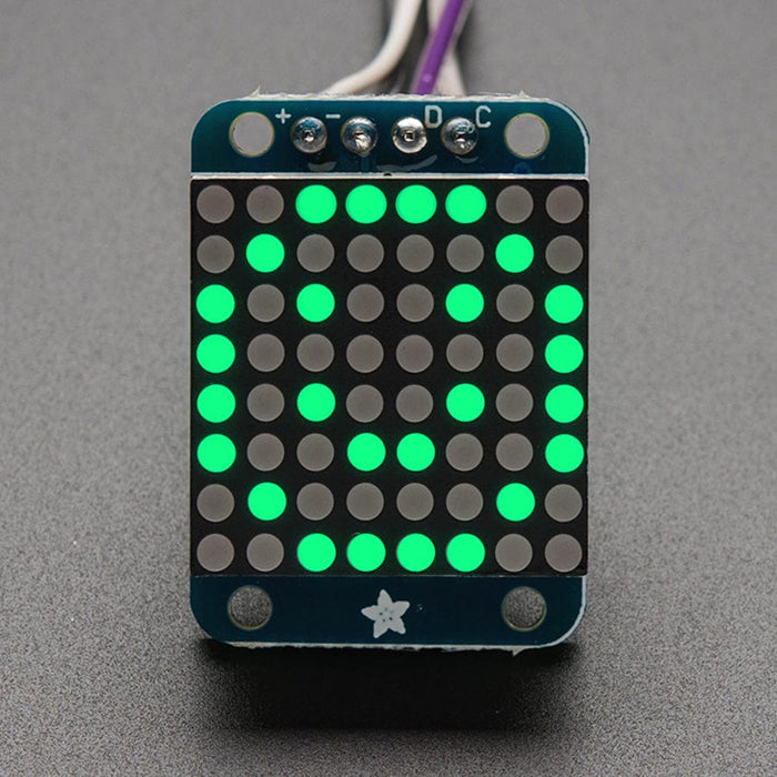 Adafruit Mini 0.8" 8x8 LED Matrix with I2C Backpack - Pure Green by Adafruit - The Pi Hut