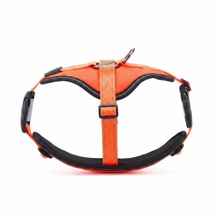 Flat lay of a comfortable adjustable dog harness by Dropshipman, designed for walking and secure fit.