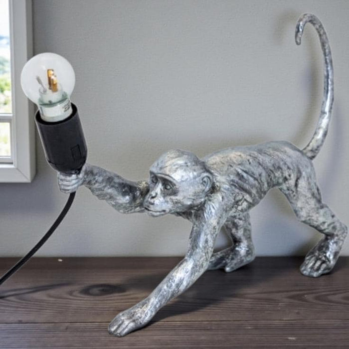 Antique Silver or Gold Crawling Monkey Lamp