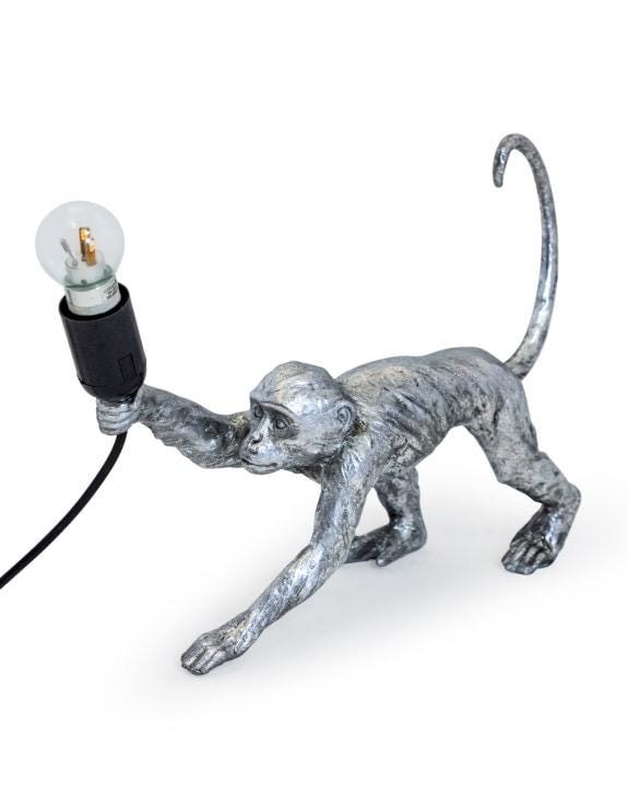 Antique Silver or Gold Crawling Monkey Lamp