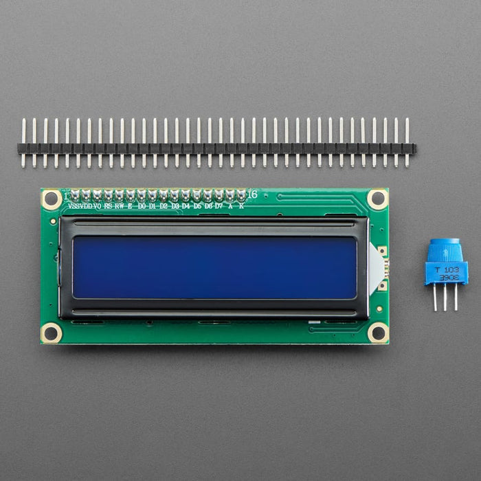 Assembled Standard LCD 16x2 + extras - White on Blue by Adafruit - The Pi Hut