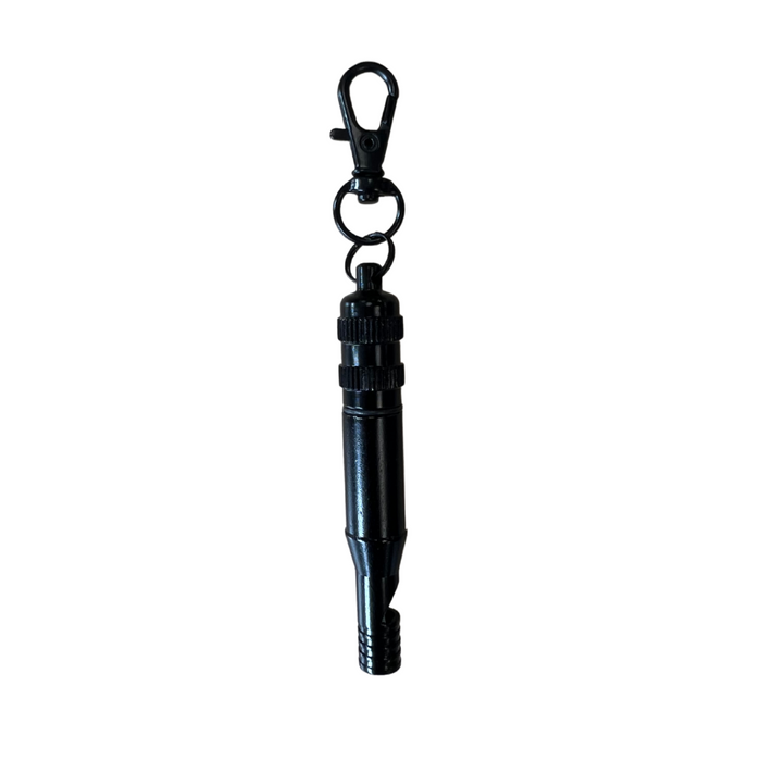 Black Cocopup London training whistle with keychain clip on a white background.