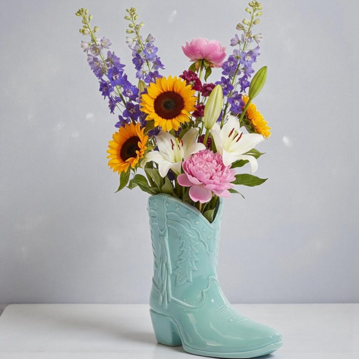 Bright Blue "Swiftie" Cowboy Boot Ceramic Vase