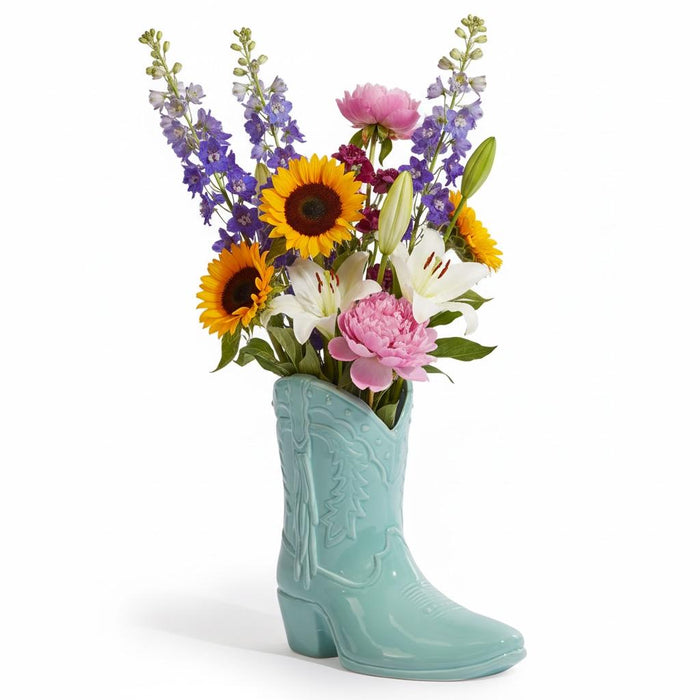 Bright Blue "Swiftie" Cowboy Boot Ceramic Vase