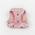 Pink and white check cat harness with step-in mesh design and COCOCAT label.