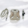 Sage tweed cat harness, lead, and collar set by Cocopup London on a white background.