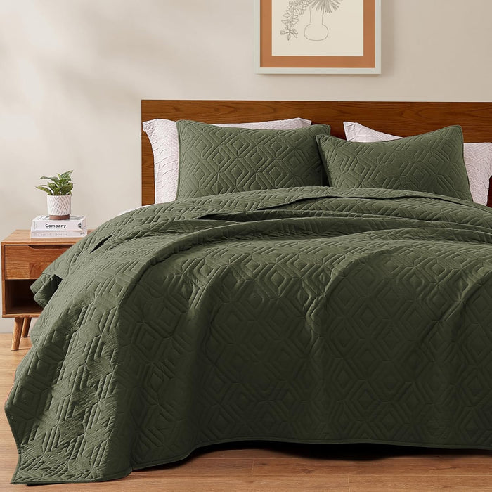 Twin(66" x 92") / Olive Green-geometric