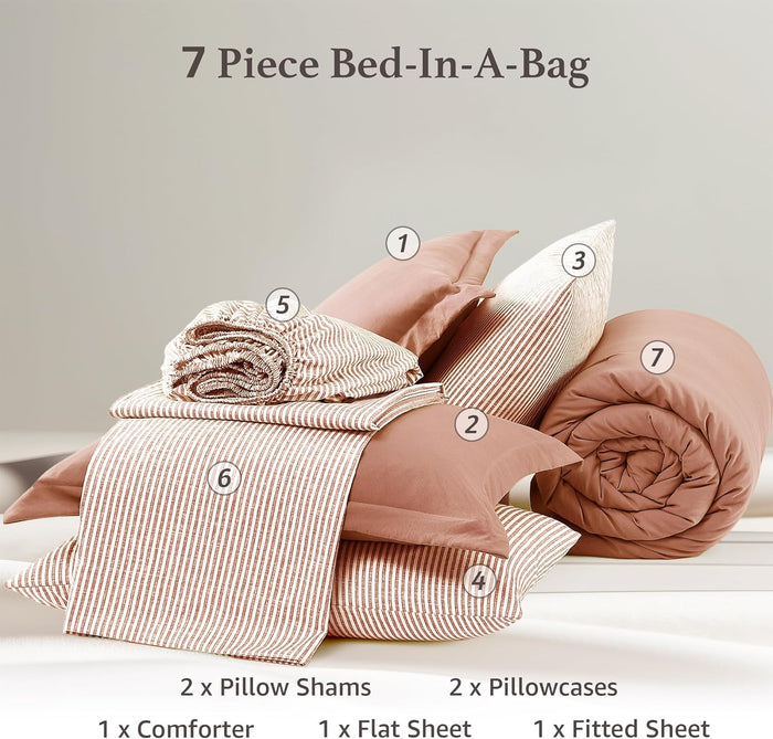 Catami Prewashed Bed in a Bag,Ultra Soft Comforter Bed Set with Sheets
