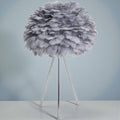 Chrome Tripod Table Lamp With Grey Feather Shade