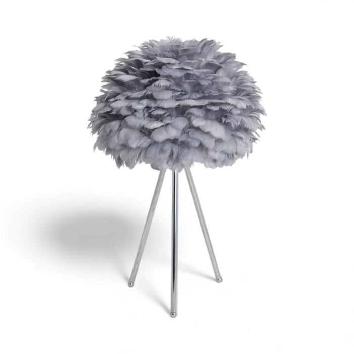 Chrome Tripod Table Lamp With Grey Feather Shade