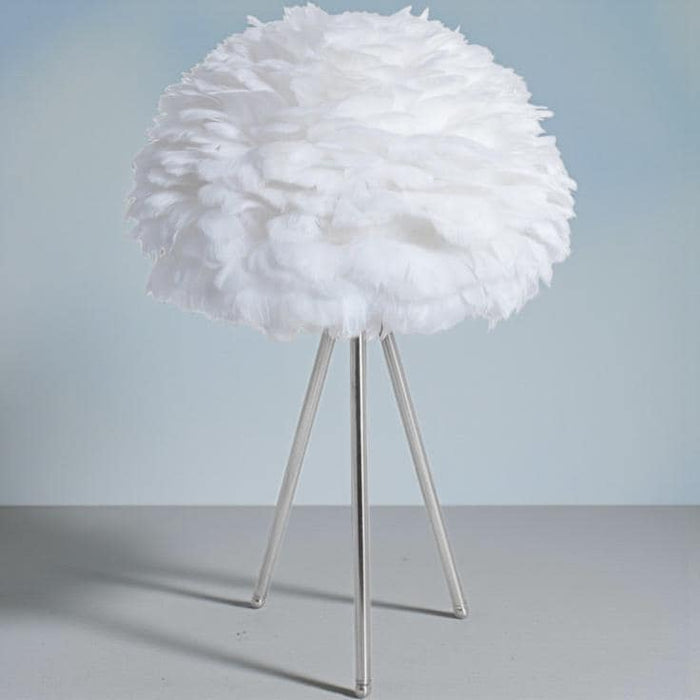 Chrome Tripod Table Lamp With White Feather Shade