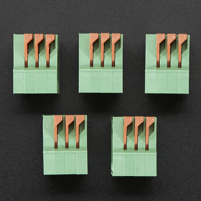 Configurable Spring Terminal Blocks - 3 Pin 0.1" Pitch R/A - Pack of 5 by Adafruit - The Pi Hut