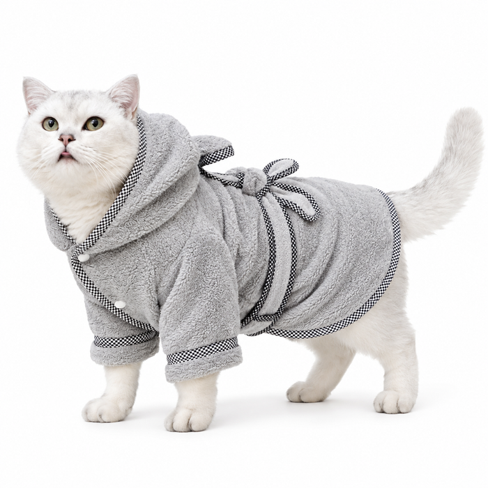 Coral Fleece Pet Bathrobe, Hooded Dog & Cat Drying Robe