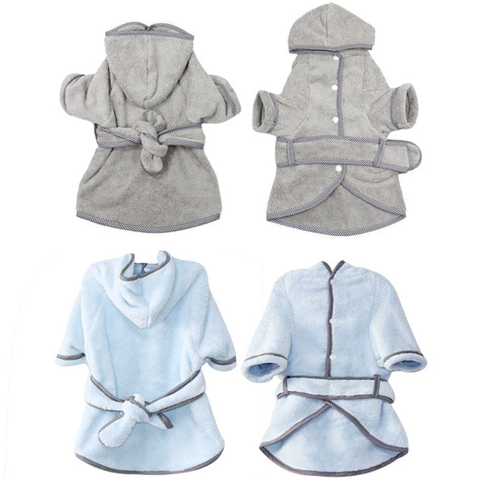 Coral Fleece Pet Bathrobe, Hooded Dog & Cat Drying Robe