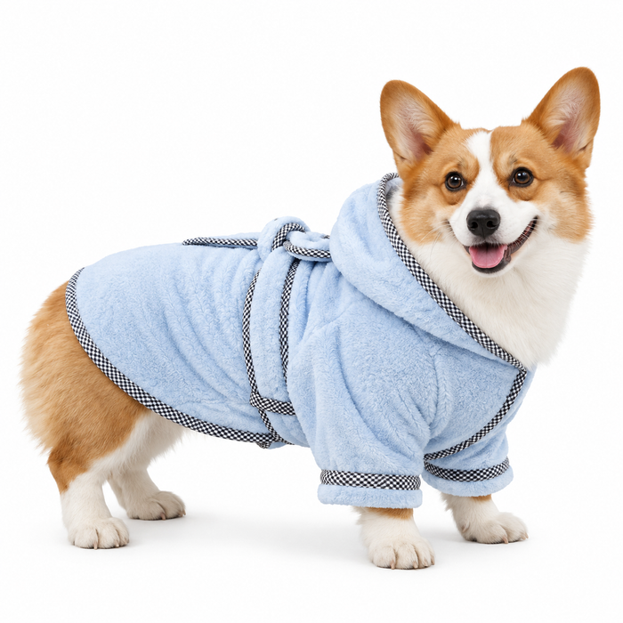 Coral Fleece Pet Bathrobe, Hooded Dog & Cat Drying Robe