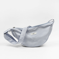 Blue and white gingham check print bag with matching strap.