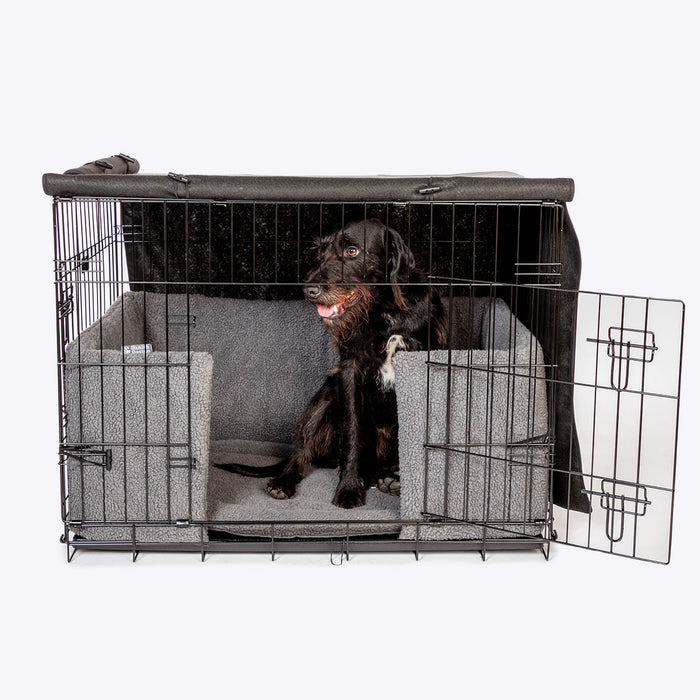 Danish Design grey crate cover with side and front doors rolled down