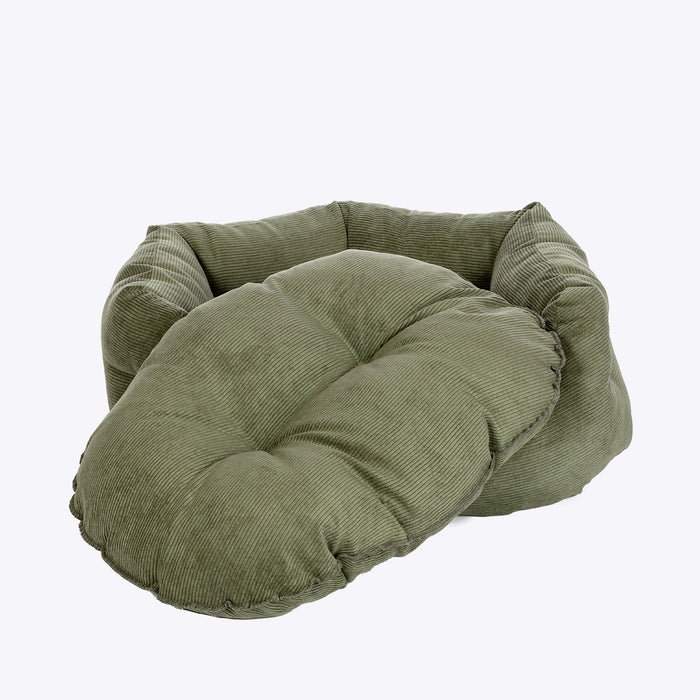 Danish Design Elden Fern cord dog bed with the removable inner cushion lifted out