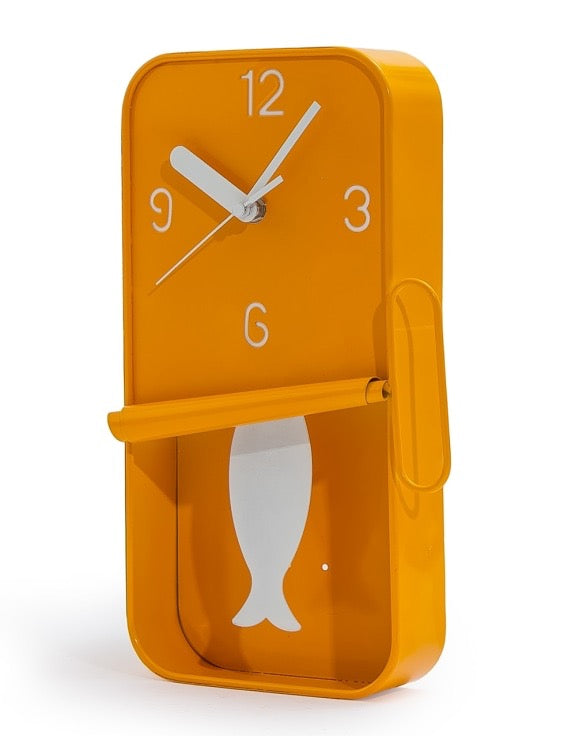 DARK GREY METAL SARDINE TIN PENDULUM WALL CLOCK