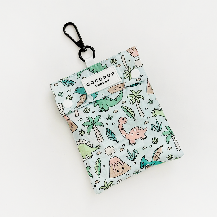 Dinosaur print pouch with a clip, designed to match the Cocopup London Dog Raincoat - Dinopaws.