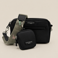 Cocopup Black Dog Walking Bag, Treat Pouch with attached green corduroy material Bag Strap with embroidered dinosaurs.