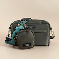 Khaki leopard-print dog walking bag and matching treat pouch, both with COCOPUP LONDON labels.