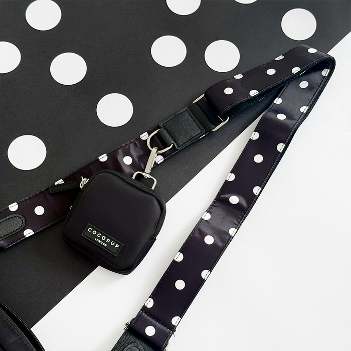 Cocopup London crossbody dog walking bag bundle with black and white polka dot pattern.