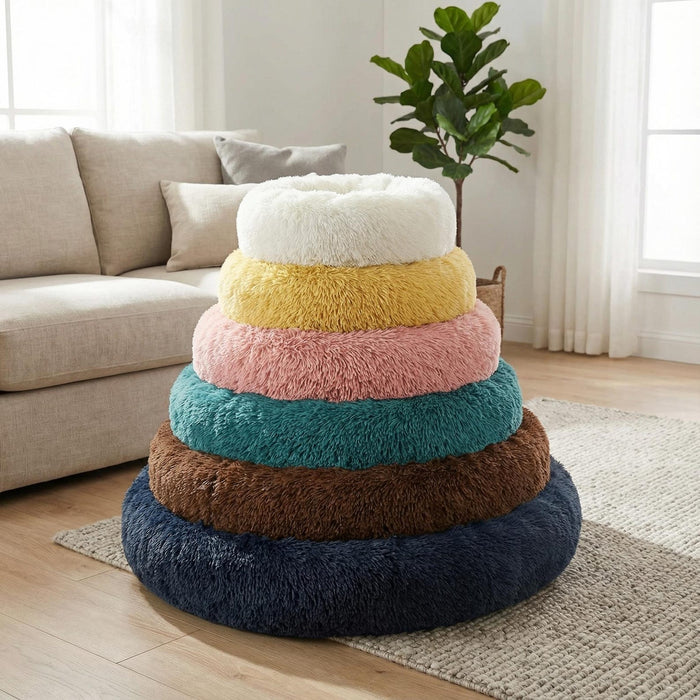 Donut Pet Bed | Round Faux Fur Dog and Cat Bed | 40–90 cm