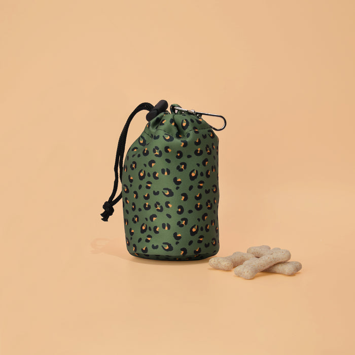 Green-and-Black-Leopard-Print-Drawstring-Closure-Dog-Treat-Pouch-With-Clip