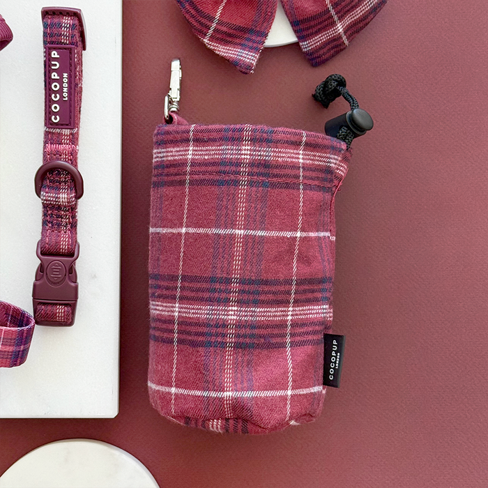 Mulberry plaid drawstring treat pouch with silver clasp from Cocopup London.