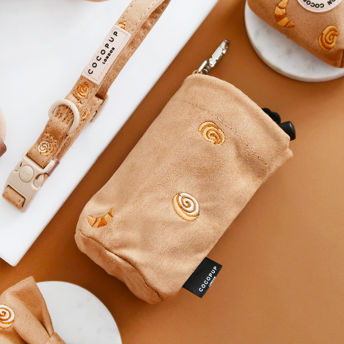 Cocopup London Pawtisserie drawstring treat pouch, displayed on a brown and white background.