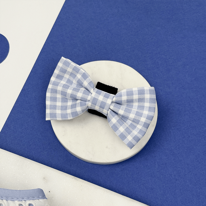 Blue and white checkered, gingham design Dog Bow Tie.