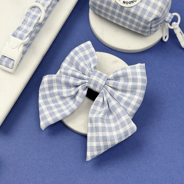 Blue and white checkered, gingham design Dog Bow Tie.