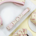 Floral Dog Collar with yellow background and pink flowers.