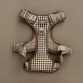 Check design dog Harness in neutral brown shades, with Cocopup branding.