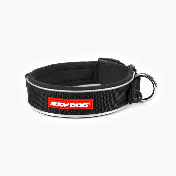 EzyDog Neo Classic neoprene dog collar in black, front angle