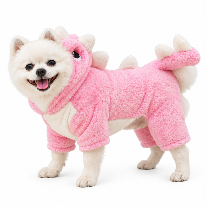 Fleece Dog & Cat Onesie, Four-Leg Pet Suit, Dinosaur and Bee Designs