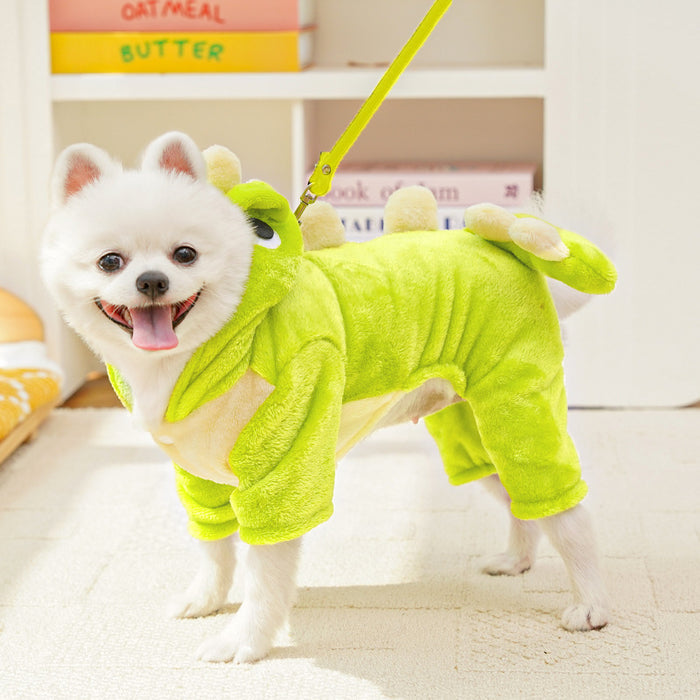 Fleece Dog & Cat Onesie, Four-Leg Pet Suit, Dinosaur and Bee Designs
