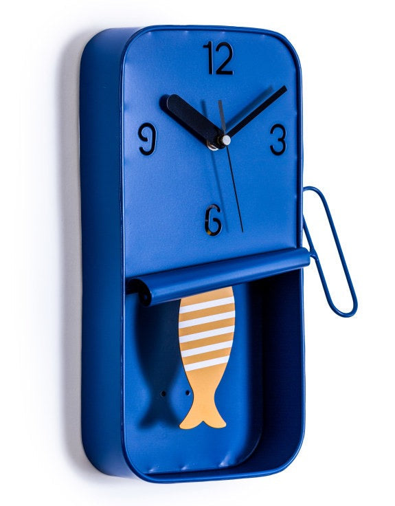 GREY METAL SARDINE TIN PENDULUM WALL CLOCK