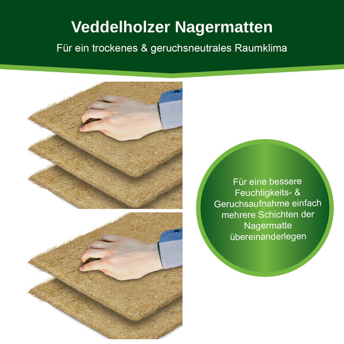 Hand drückt auf zwei bzw. drei übereinandergelegte Matten – mehrere Schichten für bessere Feuchtigkeits- und Geruchsaufnahme