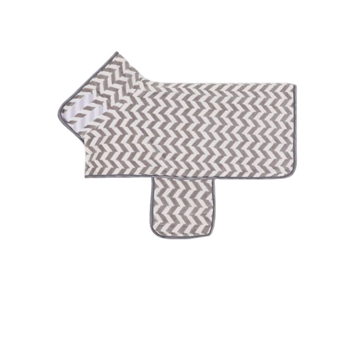Grey zigzag pet drying wrap with bound edges, laid flat