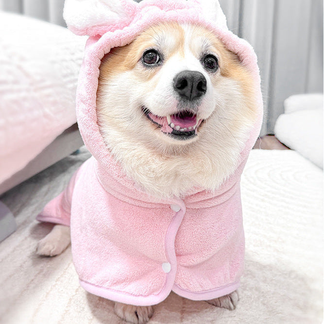 Hooded Pet Drying Robe with Rabbit Ears, Dog & Cat Bathrobe