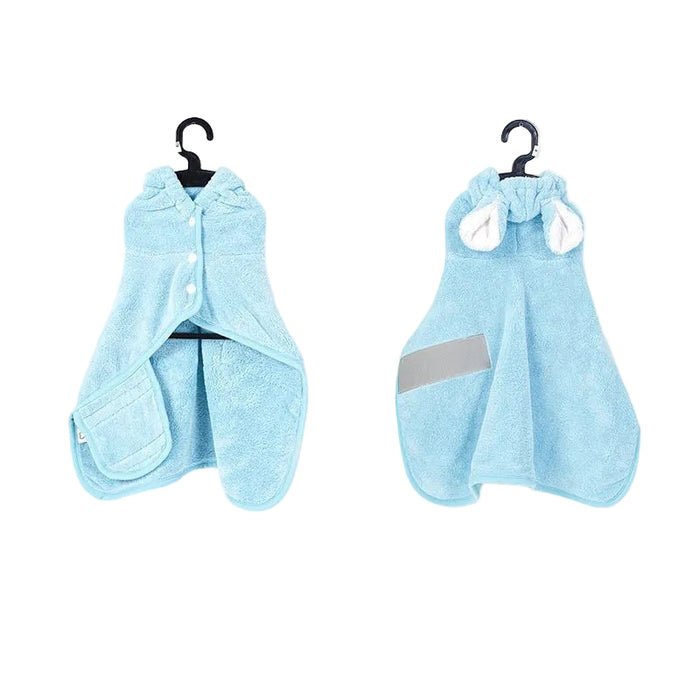 Blue rabbit ear pet drying robe, front and back