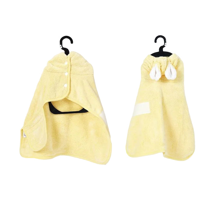 Yellow rabbit ear pet drying robe, front and back