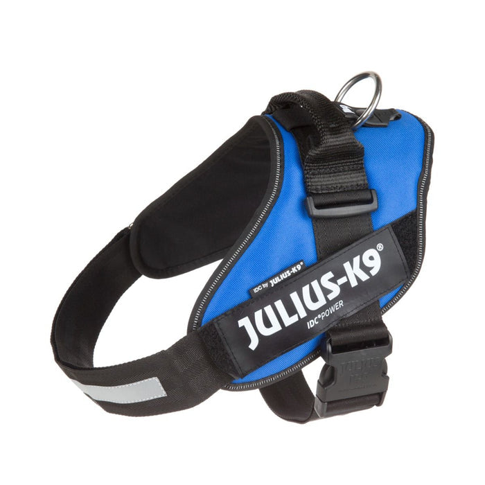 Julius-K9 IDC Powerharness in blue, side view showing the top handle