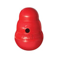 KONG Wobbler red treat-dispensing dog toy, front view on white