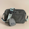 Large sage tweed dog walking bag bundle with treat pouch, coin purse, and poop bag dispenser from Cocopup London.